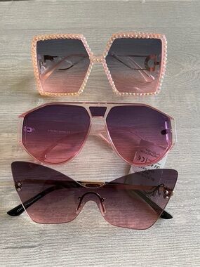 Women's Pink Fashion Sunglasses - Crystal Square & Gradient Styles